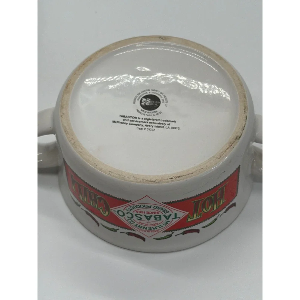 Tabasco Hot Chili Ceramic Soup Bowl Double Handle Houston Harvest McIlhenny Co